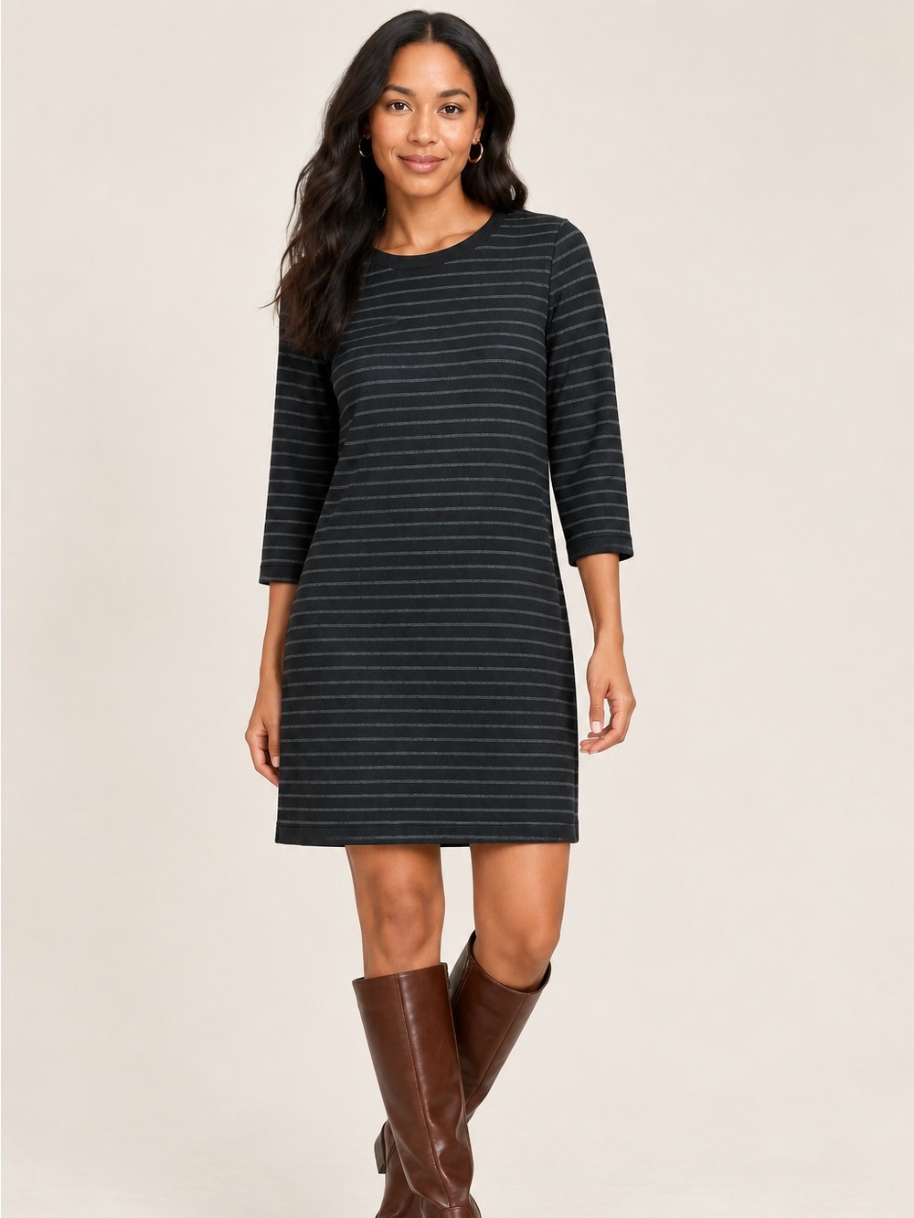 LOFT Black and Gray Striped Mini Dress Sz M